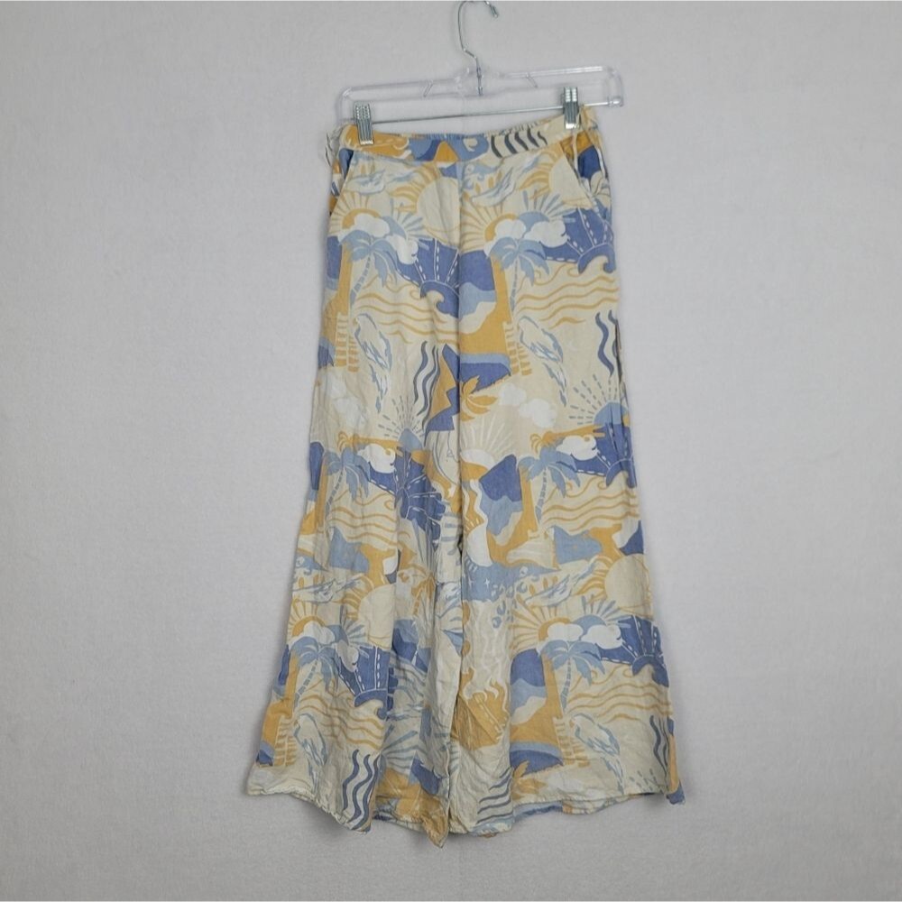 Midnight SKY Small Casual Wide Leg multicolor Pants Linen Blend elastic waist